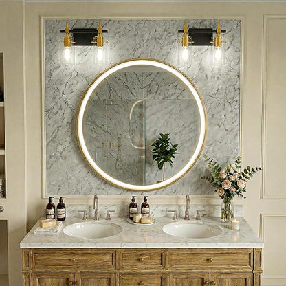 SOLFART Vintage Vanity Light Fixtures Wall Light for Bathroom Over Mirror Light with Glass Shade Light Fixtures (2 Lights-Exclude Bulb)