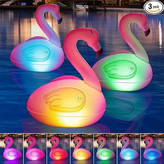 Toodour Floating Pool Lights Color Changing, 3 Packs Solar Flamingo Pool Lights that Float, RGB Inflatable Solar Powered Flamingo Light for Swimming Pool, Party, Garden, Patio, Outdoor Decor
