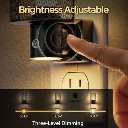 DORESshop LED Night Light Plug in, Night Lights Plug into Wall, Dusk-to-Dawn Sensor, Vintage Farmhouse Decor, 3 Level Brightness Adjustable, Dimmable Nightlights for Adults, Bathroom, Hallway