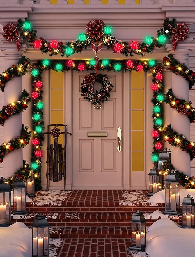 G40 LED Christmas String Lights, 50FT Christmas G40 String Lights with 27 Shatterproof LED Clear Red Green Bulbs, Xmas Outdoor Decoration Lights for Patio Backyard Roofline Garden Yard