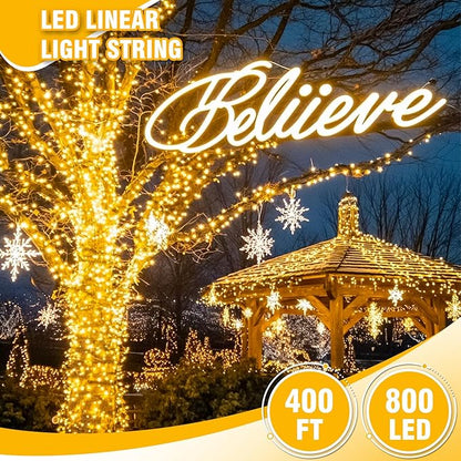 400FT Extra Long Christmas String Lights with Remote, LED Outdoor Waterproof Fairy Lights, Connectable Timer Dimmable Holiday Lights for Roof, Wedding, Party, Garden Decorations (Warm White)