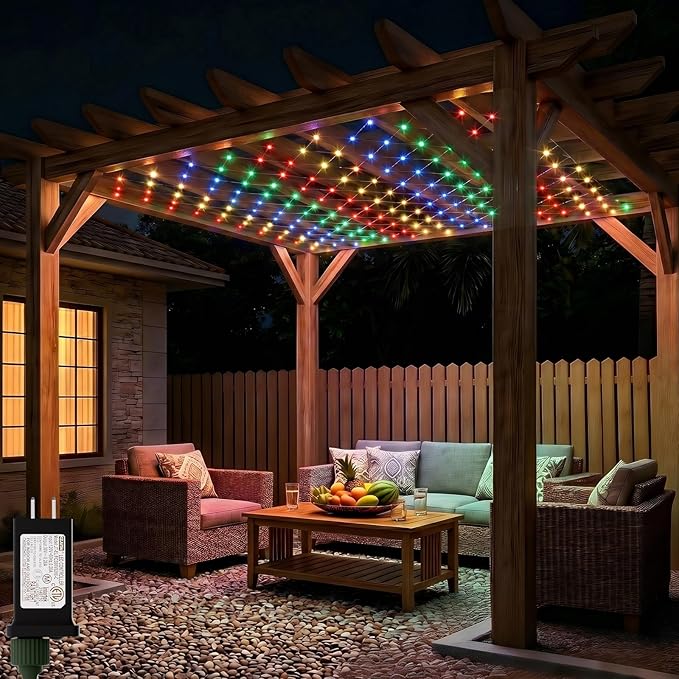 LitHome 10 x 10FT Gazebo Net Lights Outdoor, 200 LED Gazebo Lighting Waterproof, 8 Modes Connectable Net Lights with Timer, Multicolor Christmas Mesh Light Plug in for Bushes, Pergolas, Garden Decor
