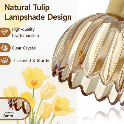 Bathroom Light Fixtures Over Mirror, 27.2 in Vintage Bathroom Light Fixture 4 Light,Antique Brass Wall Sconce with Amber Tulip Glass Shade for Bedroom Living Room,Foyer,Hallway, E26 Base