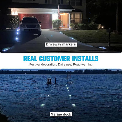 VOLISUN Solar Deck Lights Driveway Dock Lights, 16-Pack Led IP68 Waterproof Outdoor Warning Step Lights for Driveway Sidewalk Garden Pathway Yard(White, Auto On/Off