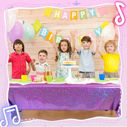 Oudain 2 Pcs Kpop Theme Party Purple & Pink Holographic Party Tablecloth 54 x 108 Inch Plastic Rectangle Tablecloth Waterproof Table Cover for Demon Kpop Theme Birthday Decoration