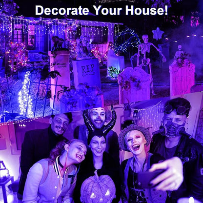 12 Pack Black Light Fairy Battery Operated UV Waterproof Silver Wire 7 Ft 20 Led Firefly Starry Moon Lights for DIY Glow Party Body Paint Halloween Decor