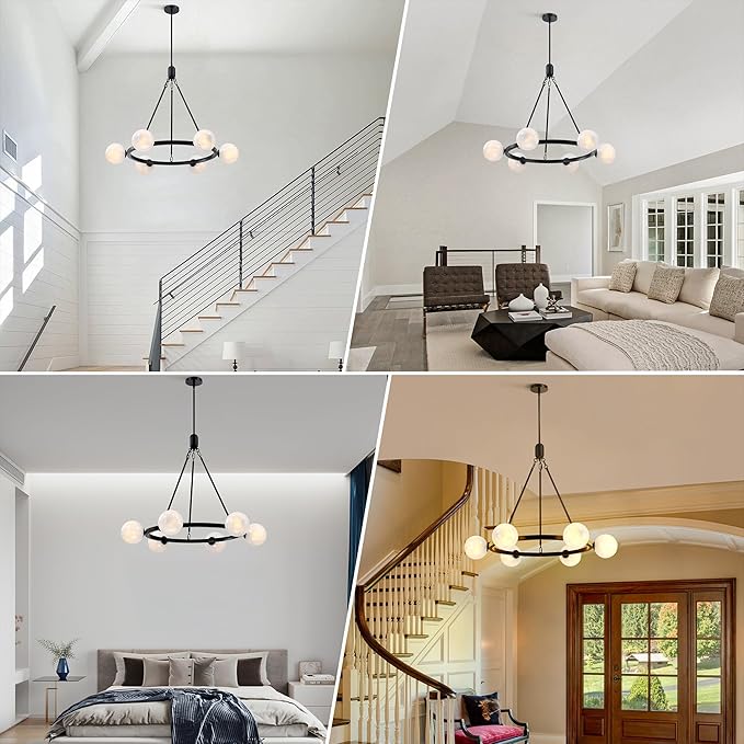 6-Light Globe Chandelier Mid Century Black Chandeliers,Modern Globe Round Pendant Light Fixture for Dining Room Over Table,Sputnik Pendant Light Fixture for Living Room Foyer Bedroom T720666CH-BK