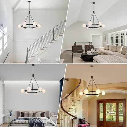 6-Light Globe Chandelier Mid Century Black Chandeliers,Modern Globe Round Pendant Light Fixture for Dining Room Over Table,Sputnik Pendant Light Fixture for Living Room Foyer Bedroom T720666CH-BK