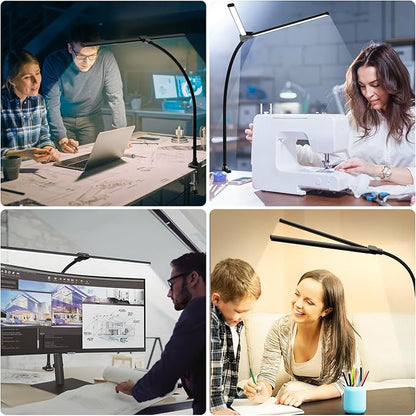 ShineTech LED Desk Lamp, 31.5" Ultra Wide Double Head Architect Light with Clamp, 50 Adjustable Lighting Modes, Eye-Caring Bright Task Lamp for Home Office, Large Monitor, Memory & Auto-Off Timer