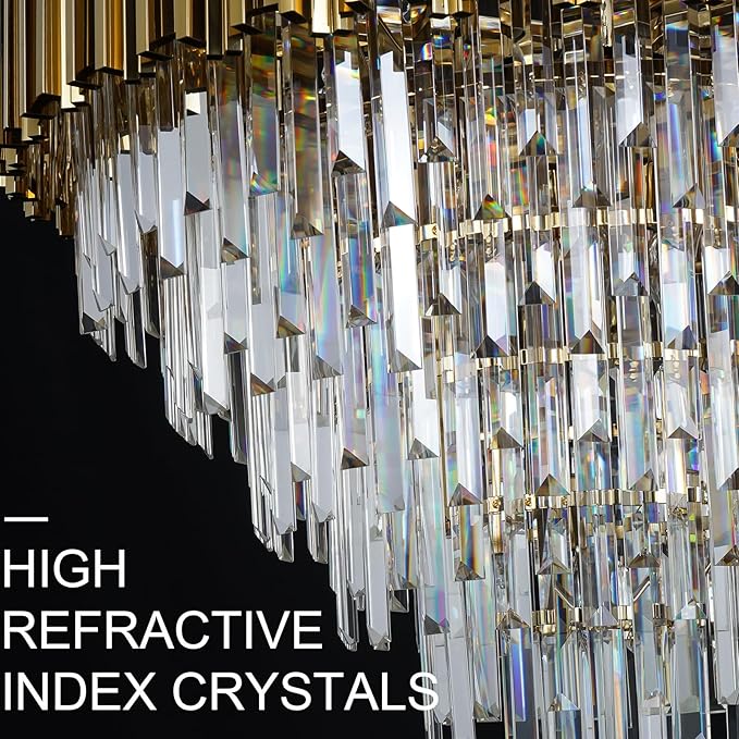 Luxury Crystal Chandelier for High Ceilings, 30" 17-Light Gold Lighting Fixture for Foyer Entryway, Stairway, Open Dining Room