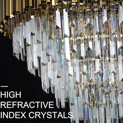 Luxury Crystal Chandelier for High Ceilings, 30" 17-Light Gold Lighting Fixture for Foyer Entryway, Stairway, Open Dining Room