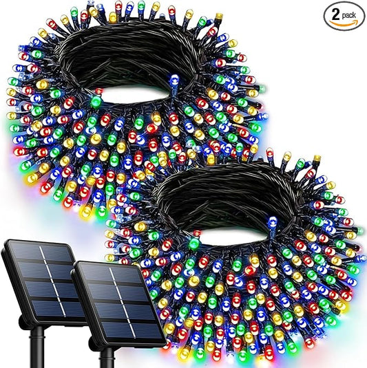 OZS 2PK 240LED Multicolor Solar Christmas Lights Outdoor Waterproof,String Lights for Outside, Green Wire Solar Tree Lights with 8 Lighting Modes for Xmas Wedding Party Christmas Decor