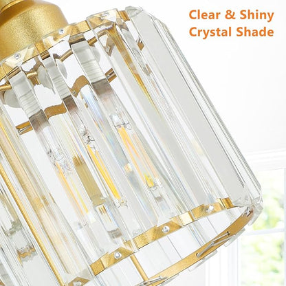 PAUFUL Modern Semi Flush Mount Ceiling Light,3-Light Golden Crystal Close to Ceiling Light Fixtures,Kitchen Light Fixtures with Clear Crystal Shade,Hallway Light Fixtures for Hallway Bedroom Bathroom