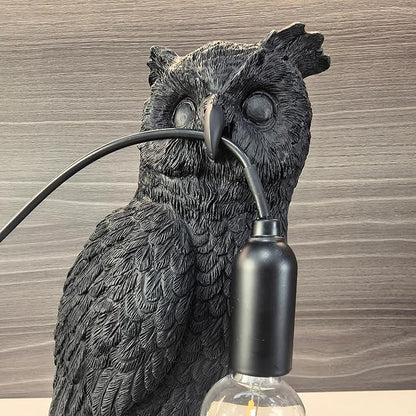 Resin Owl Table Lamp Themed Animal Desk Lamp Art Bird Night Light Lamp for Bedside,Living Room,Office Decor,AC 110V (Black Owl Lamp)