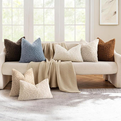 MIULEE Pack of 2 Faux Fur Throw Pillow Covers 20x20 Inch Neutral Oatmeal Boucle Decorative Sherpa Pillow Covers Fuzzy Accent Soft Sheepskin Fleece for Boho Home Decor Sofa Living Room Couch Bed