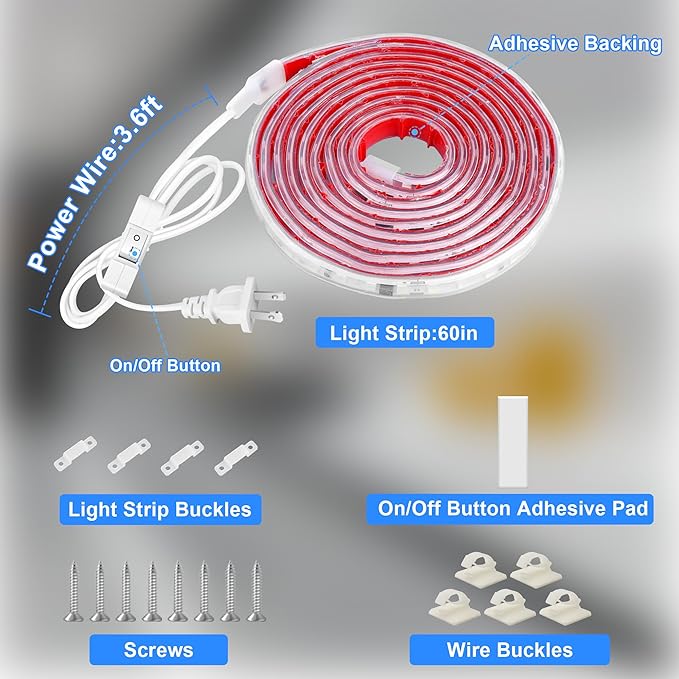 maylit Under Cabinet Strip Lighting Plug in 60in, Ultra Bright Small LED Light Bar, 6000K Cool White, 110V-120V Wired Lights for Kitchen Cabinet, Counter, Workbench, Desk, Closet, Shelf, Indoor