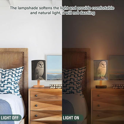 Table Lamp Owl Night Sky Nightstand Lamp with Wood Base Fabric Lamp Shade Bedside Desk Lamp for Living Room Bedroom Kids Room Office
