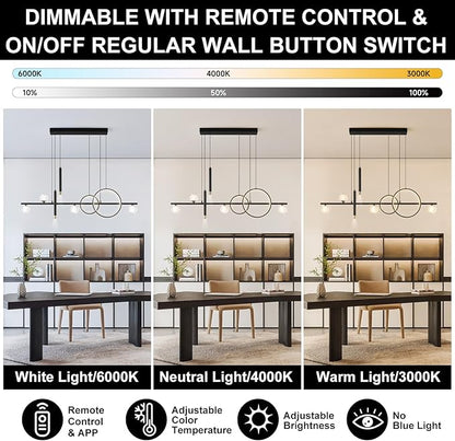 ORANOOR Modern LED Pendant Lights, Dimmable 47in Linear LED Chandelier Lighting, Upgraded Black & Gold Dining Room Hanging Light Fixtures Kitchen Island Globe Pendant Light for Dining Table (4200lm)