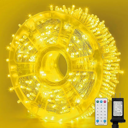 LAMPHOME 165ft Christmas Decorative Mini Lights, 500 LED Transparent Wire Fairy Starry String Light Plug in, 16Lighting Modes for Indoor Outdoor Xmas Tree Wedding Party Decoration (Yellow)