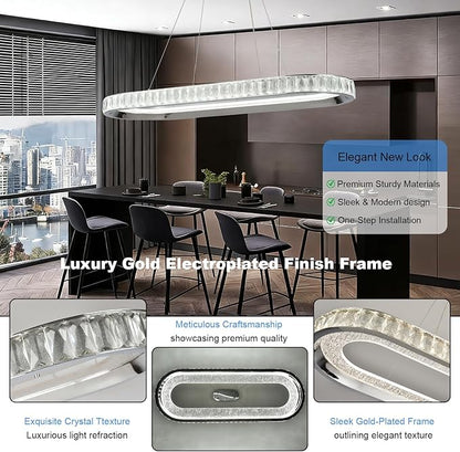 Modern Chandelier Led Crystal Chandelier Light Fixture,Dimmable Modern Led Pendant Light for Kitchen Island Lighting Silver Linear Led Chandelier for Dining Room 3000K-6500K Color Changing