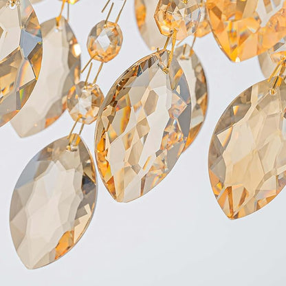 X-Large 6-Light Drum Capiz Shell K9 Crystal Chandelier, Coastal Style Pendant Light Fixture for Dining Room, Living Room, D24 * H24~70 Inch (Adjustable), Champagne Crystal & Chrome Finish