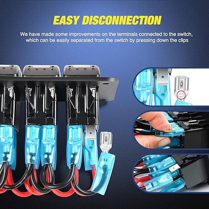 Nilight 5 Gang Rocker Switch Panel Red Backlit with 4.8 Amp Dual USB Charger Voltmeter Waterproof 12V 24V DC Switches with Night Glow Stickers for Car Trucks Boats RVs