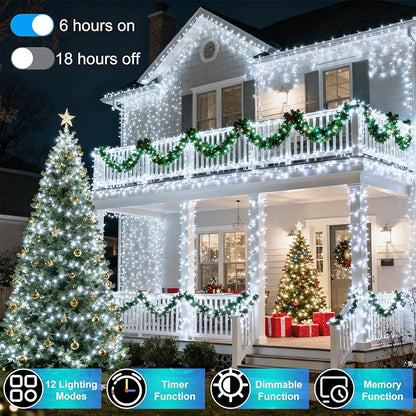 1500 LED 470FT Christmas String Lights, 12 Modes and Timer Memory Dimmable, Plug in Outdoor Waterproof Dark Green Wire Twinkle Fairy Light for for Xmas Yard Tree Wedding Party Outside Decor Cool White