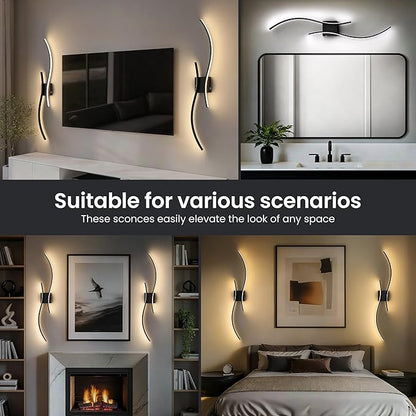 Battery Operated Wall Sconces Set of Two, 10000mAh Rechargeable Modern Wall Lights with Remote Control, Dimmable Black LED Cordless Lighting for Living Room, Bedroom, Hallway, 31.5 Inch, 3CCT