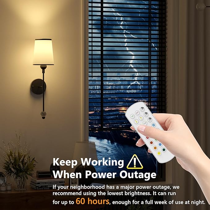 PAIHOME Wall Sconces Set of Two Battery Operated, Rechargeable Wireless Sconces with 5000mAh Dimmable 15 Colors Bulb and Remote, Black Wall Sconce for Bedroom Living Room Bathroom Hallway