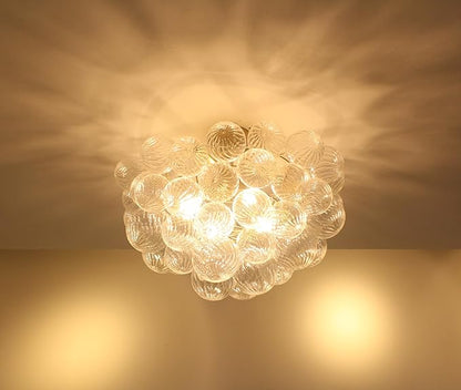 Longree Bubble Ball Semi Flush Ceiling Light Fixtures, Dia 20 inch Gold and Clear Blown Glass Small Swirled Glass Chandelier for Bedroom Study Bathroom Dining Room