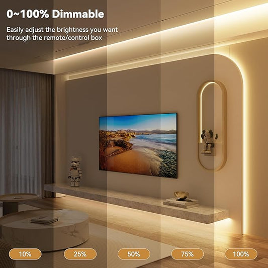 PAUTIX COB LED Strip Lights with RF Remote,UL Listed Dotless LED Lights Dimmable 3000K Warm White,Super Bright 32.8ft Flexible 24V LED Tape Light,for Kitchen Cabinets,Bed,Office Stairs Indoor Lighting