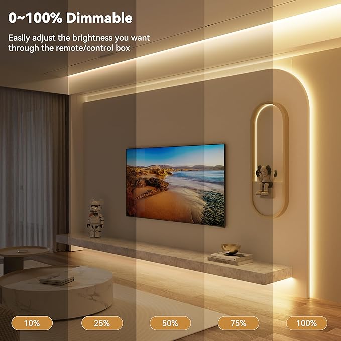 PAUTIX COB LED Strip Lights with RF Remote,UL Listed Dotless LED Lights Dimmable 3000K Warm White,Super Bright 16.4ft Flexible 24V LED Tape Light,for Kitchen Cabinets,Bed,Office,Stairs Indoor Lighting