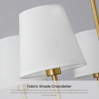 RUIYEY Dining Room Chandeliers Light - 8-Light Gold Modern Chandelier with Fabric Shade, Height Adjustable Mid Century Ceiling Lighting Fixture for Bedroom Kitchen Entryway Foyer