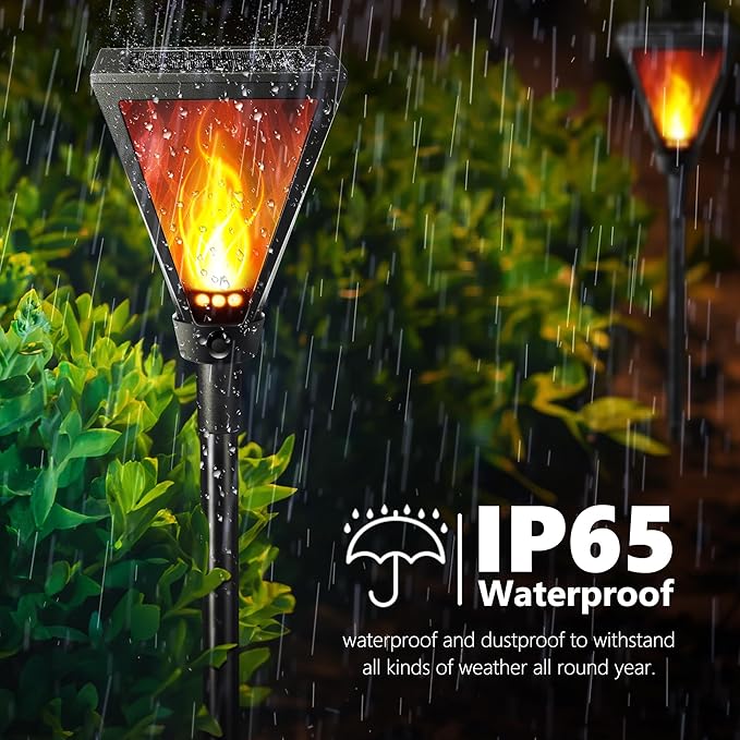 iBaycon 2 Pack 54" Solar Flame Post Lights, Flickering Flame Solar Lamp Post Lights Outdoor Waterproof for Yard Lawn Patio Decor