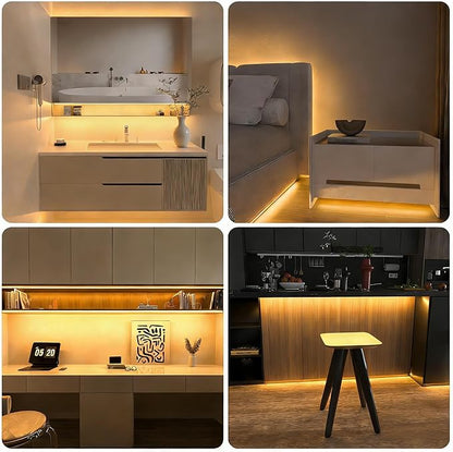 WOBANE COB LED Strip Light Kit,9.8ft Dimmable LED Light Strip with RF Remote for Kitchen Cabinet,Counter,Shelf,Hidden 3000K Warm White,CRI90+,Surper Bright,1500lm,Timing,960 LEDs,ETL Adapter