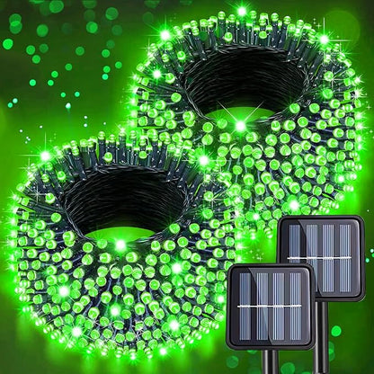 St Patricks Day Decorations String Lights 2 Pack Green Solar Lights Outdoor Waterproof Total 144FT 400LED Christmas Fairy Lights 8 Modes for Halloween Xmas Irish St. Patrick's Day Decor (Green-2 Pack)
