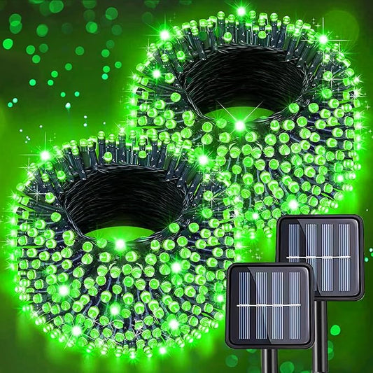 St Patricks Day Decorations String Lights 2 Pack Green Solar Lights Outdoor Waterproof Total 144FT 400LED Christmas Fairy Lights 8 Modes for Halloween Xmas Irish St. Patrick's Day Decor (Green-2 Pack)