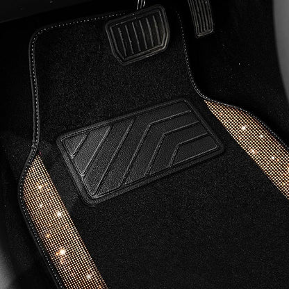 CAR PASS Bling Diamond Car Floor Mats, Shining Rhinestone Carpet Sparkly Glitter Crystal with Anti-Slip PVC Heel Pad Waterproof Universal Fit Automotive SUV,Sedan,Van,Cute Girl Women,4pcs Golden
