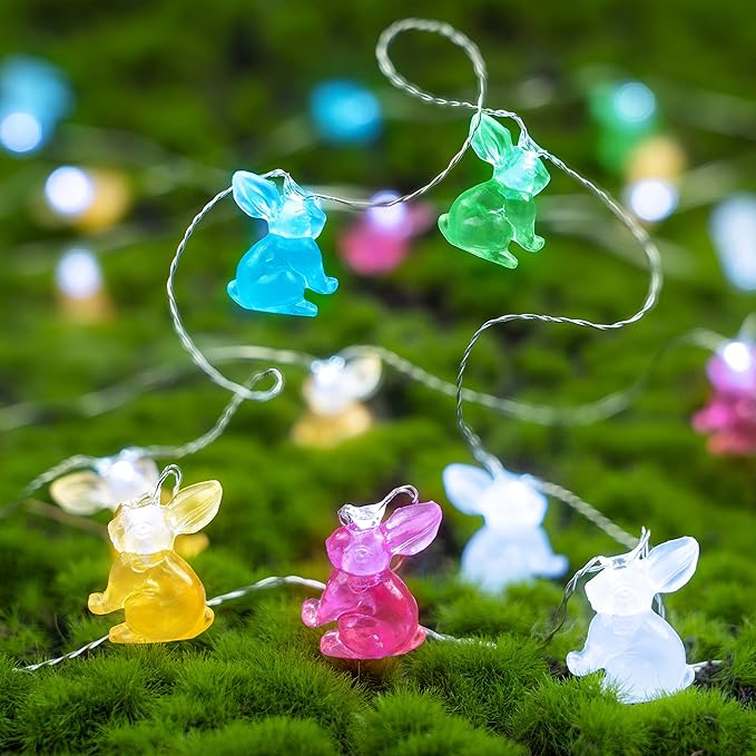 Easter Decorations Lights String 10ft 30 LEDs Bunny Light Easter String Lights Battery Operated with Remote 3D Rabbit Shaped Bunny Decor for Indoor Outdoor Home Party Bedroom