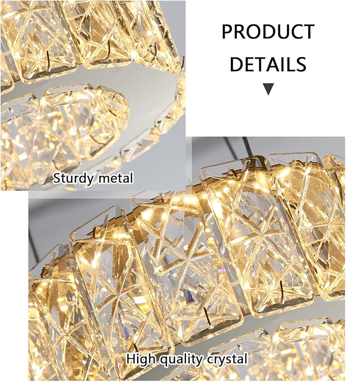 Modern Crystal Chandelier 8W Dimmable LED Crystal Pendant Light Fixtures Height Adjustable Round Chandeliers for Dining Room Hallway Bedroom Silver