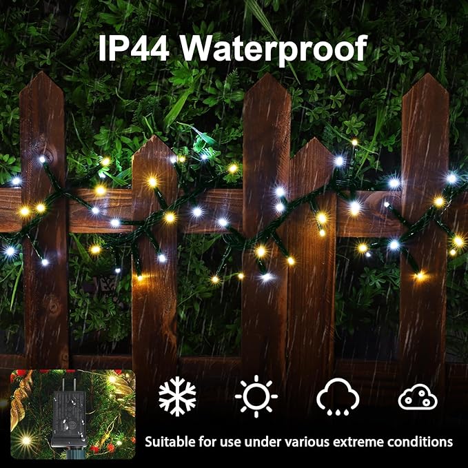 LAMPHOME 500 LED String Lights - Outdoor/Indoor Plug-in Twinkle Fairy Lights, 46ft 500LED, Warm White & White