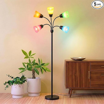 Brightech Medusa Modern LED Floor Lamp – Multi Head Floor Lamp for Living Rooms & Offices – Tall Lamp with Interchangeable Shade, Standing Lamp with 5 LED Bulbs for Hobbies - Black