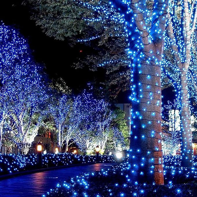 Joomer Solar String Lights, 39FT 100LED Solar Powered Outdoor Fairy Lights, Waterproof 8 Modes Twinkle String Lights for Garden Patio Yard Tree Wedding Christmas Decor (Blue)