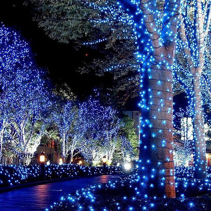 Joomer Solar String Lights, 39FT 100LED Solar Powered Outdoor Fairy Lights, Waterproof 8 Modes Twinkle String Lights for Garden Patio Yard Tree Wedding Christmas Decor (Blue)