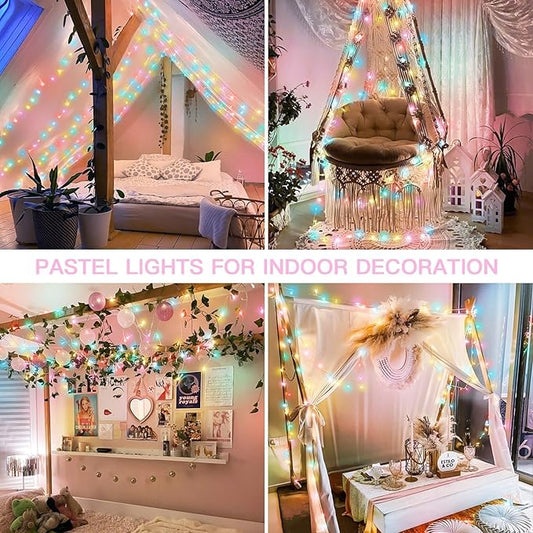 suddus Pastel Easter String Lights, 33ft 100 LED Multicolor Fairy Lights with Remote, Connectable Clear Wire Twinkle Lights for Spring Decor, Aesthetic Bedroom, Classroom, Dorm, Plug in