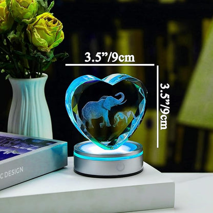 Qianwei Elephant Gifts for Women 3D Crystal Heart - Laser Elephant Decor Glass Animals Elephants Gifts Figurines Statue Stuff for Room Decorations Night Light