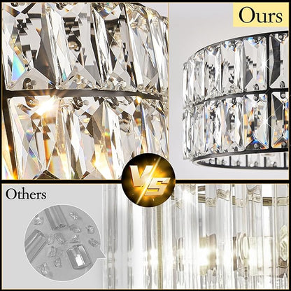 Crystal Pendant Light 4-Light Modern Black Chandelier Small 12” Crystal Semi Flush Mount Ceiling Light Round for Kitchen Island Foyer Hallway