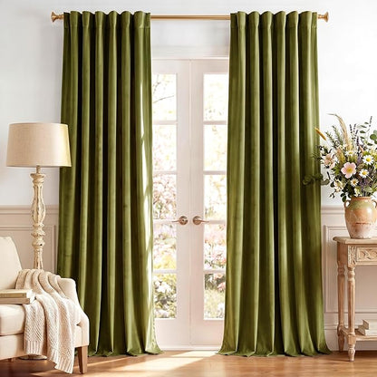 StangH Olive Green Polyester Curtains for Bedroom Room Darkening Thermal Insulated Window Drapes Super Soft Luxury Home Decoration for Living Room Nursery Kids, W52 x L84, 2 Panels