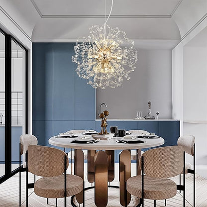 Modern Firework Chandelier, 12-Light Crystal Dandelion Chandeliers for Living Room, Gold Sputnik Chandelier Steel Pendant Lights for Bedroom, Dining Room, Kitchen, Restaurant
