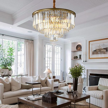 Gold Modern Crystal Chandelier Lighting K9 Round Chandelier Hanging Ceiling Light Fixture 4-Tier Contemporary Pendant Light for Dining Room Living Room Bedroom